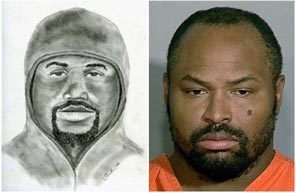 A sketch, left, depicts the suspect in a series of armed robberies. A DOC officer noticed the resemblance to Maurice Clemmons, right.