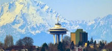 Seattle space needle and mountains