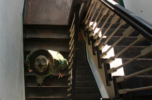 Park ranger Mike Zimmerman, the area manager, descends a stairway in the old Army hospital. Restoration of the interior began in 2005 by the Friends of Fort Flagler. Now the first floor — with kitchen, ballroom and more — is rentable for events. 