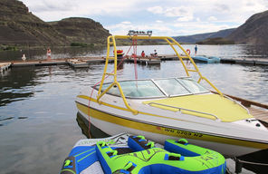 Fun on the water is a big theme at Sun Lakes. Here, Park Lake sits in the shadow of soaring plateaus.  