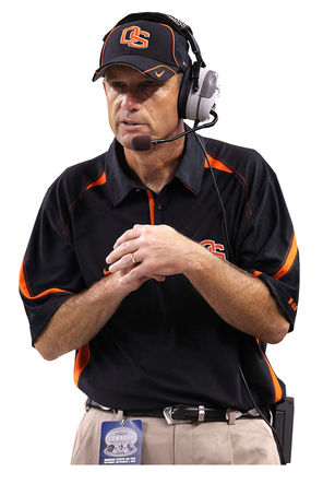 ARLINGTON, TX - SEPTEMBER 04: Head coach Mike Riley of the Oregon State Beavers on the sidelines during play against the TCU Horned Frogs at Cowboys Stadium on September 4, 2010 in Arlington, Texas. (Photo by Ronald Martinez/Getty Images) -- Staff