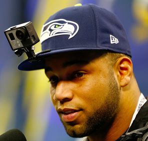 Golden Tate wore a miniature camera on his hat visor during Media Day. He hopes to remain in Seattle long-term.