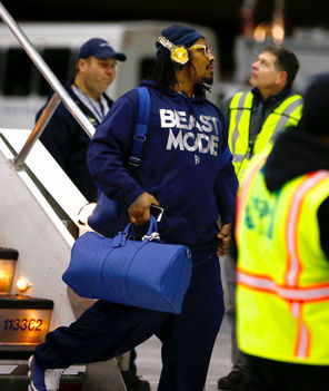 “That’s what time it is,” Marshawn Lynch said of the sweatshirt he wore when the team arrived Sunday. 