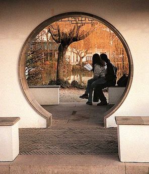  A couple relaxes by the Dr. Sun Yat-Sen Garden, an oasis in the heart of Vancouver. 