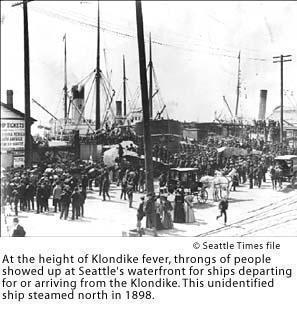 Unidentified ship steams north from Seattle waterfront in 1898